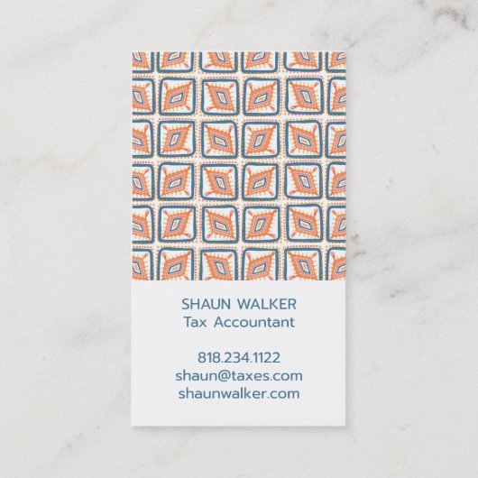 Boho Blue Orange Tiles Pattern Visitenkarte (Rückseite)