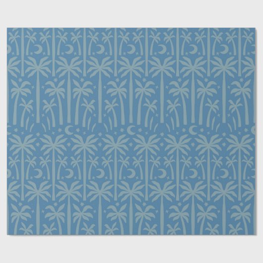 Boho Blue Palm Trees Moon Night Monochrome Chic Geschenkpapier (Flach)