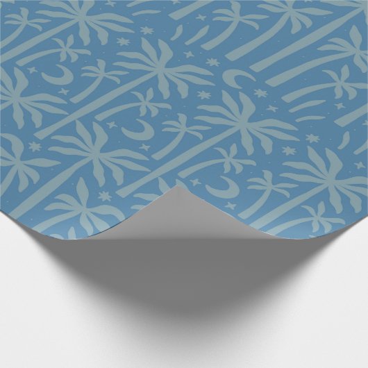 Boho Blue Palm Trees Moon Night Monochrome Chic Geschenkpapier (Ecke)