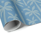 Boho Blue Palm Trees Moon Night Monochrome Chic Geschenkpapier (Rolleneckpunkt)