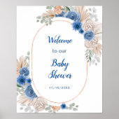 Boho Blue Pampas Grass Baby Dusche Poster (Vorne)