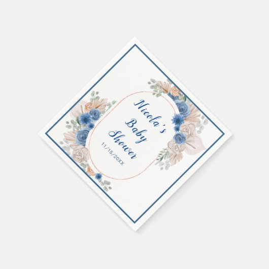 Boho Blue Pampas Grass Baby Dusche Serviette (Ecke)