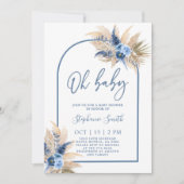Boho Blue Pampas Grass Baby Shower Boy Einladung (Vorderseite)