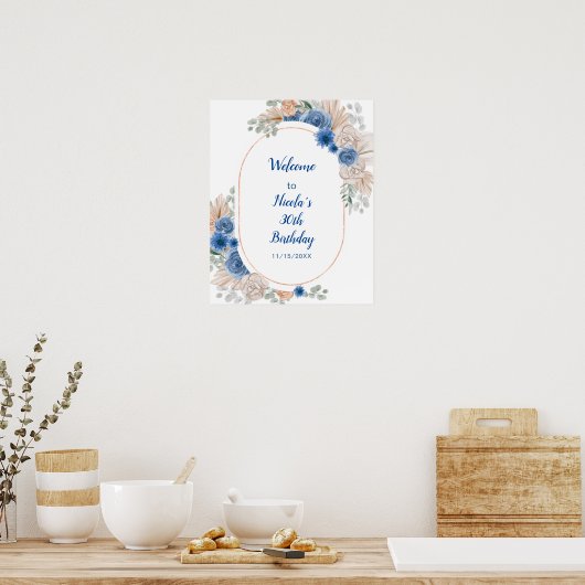 Boho Blue Pampas Grass Birthday Poster (Küche)