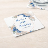 Boho Blue Pampas Grass Birthday Rechteckiger Pappuntersetzer (angewinkelt)