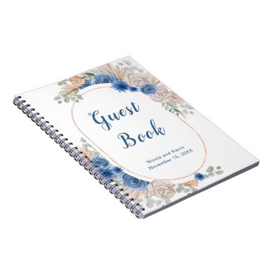 Boho Blue Pampas Grass Gästebuch Notizblock (Rechte Seite)