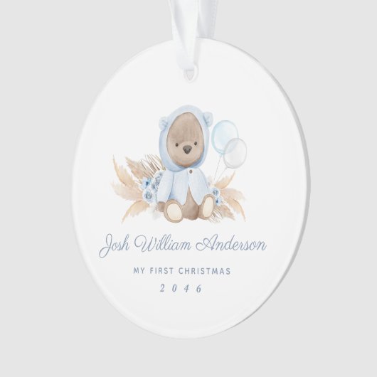 Boho Blue Pampas Grass Teddy Bär Akryllische Ornam Ornament (Vorderseite)