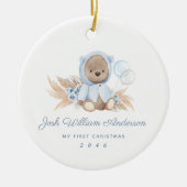 Boho Blue Pampas Grass Teddy Bear Holiday Ornament (Vorne)