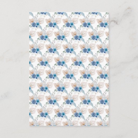 Boho Blue Pampas Grass Wedding Accommodation Card Begleitkarte (Rückseite)