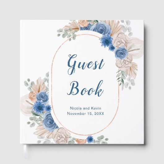 Boho Blue Pampas Grass Wedding Guest Book Gästebuch (Vorderseite)