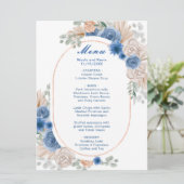 Boho Blue Pampas Grass Wedding Menükarte (Stehend Vorderseite)