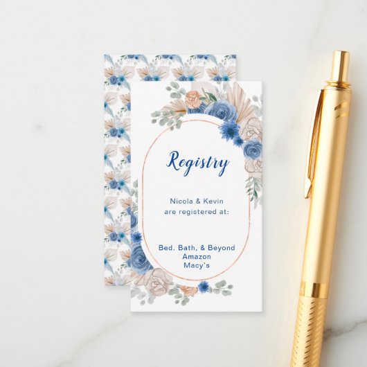 Boho Blue Pampas Grass Wedding Registry Begleitkarte (Vorderseite/Rückseite Beispiel)