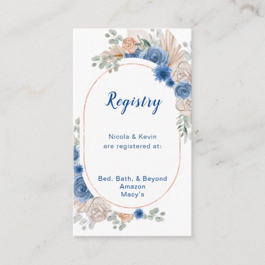 Boho Blue Pampas Grass Wedding Registry Begleitkarte (Vorderseite)