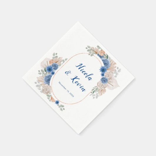 Boho Blue Pampas Grass Wedding Serviette (Ecke)