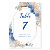 Boho Blue Pampas Grass Wedding Tischnummer (Vorderseite)