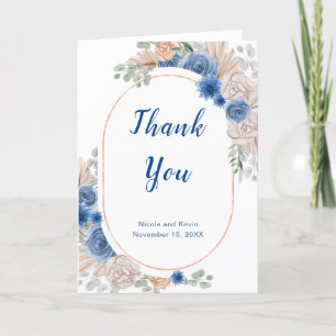 Boho Blue Pampas Grass Wedding Vielen Dank Dankeskarte