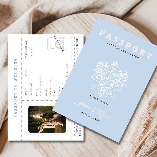 Boho Blue Passport Hochzeit in Urlaubsort Einladun Einladung
