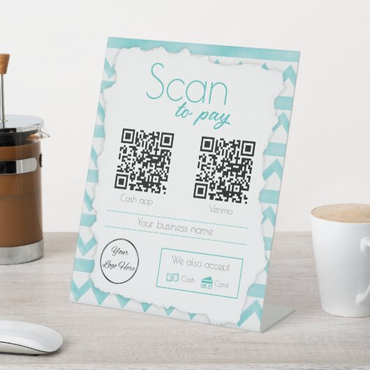 Boho blue pattern 2 QR codiert Business Scan Sockelschild (In SItu)