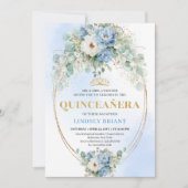 Boho Blue Peonies Quinceañera Digital Invitation Einladung (Vorderseite)