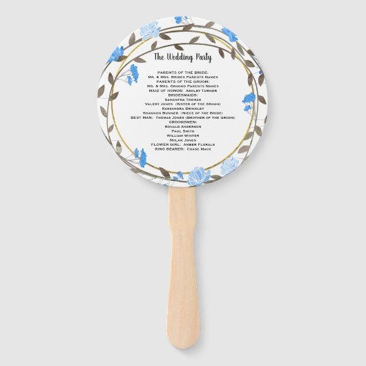 Boho Blue Peony Wreath Gold Wedding Program Fächer (Rückseite)
