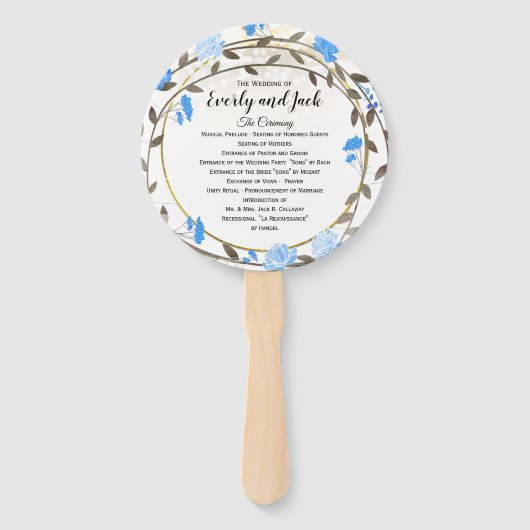 Boho Blue Peony Wreath Gold Wedding Program Fächer (Vorderseite)