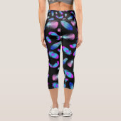BOHO BLUE PINK FEATHER PATTERN CAPRI LEGGINGS (Rückseite)