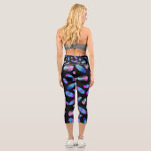 BOHO BLUE PINK FEATHER PATTERN CAPRI LEGGINGS (Rückseite)