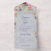 Boho Blue & Pink Floral Dusty Blue Dinner All In One Einladung (Innen Boden)