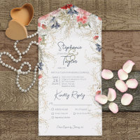 Boho Blue & Pink Floral Weißes Abendessen