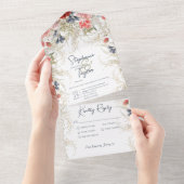 Boho Blue & Pink Floral Weißes Abendessen All In One Einladung (Abreißen)