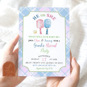 Boho Blue Pink Preppy Pickleball Gender Reveal Einladung