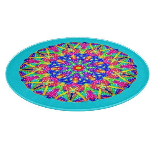 Boho Blue Pink Yellow Mandala Cutting Board Schneidebrett (Ecke)