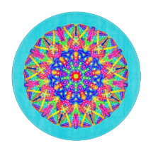 Boho Blue Pink Yellow Mandala Cutting Board