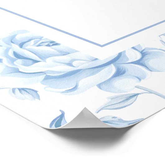 Boho Blue Porcelain Floral Wedding Chart Poster (Ecke)