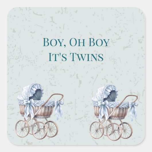Boho Blue Prams Twin Boys Baby Dusche Quadratischer Aufkleber (Vorderseite)