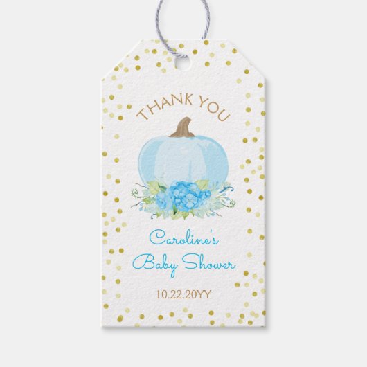 Boho Blue Pumpkin Baby Boy Dusche Wasserfarbe Geschenkanhänger (Vorderseite)