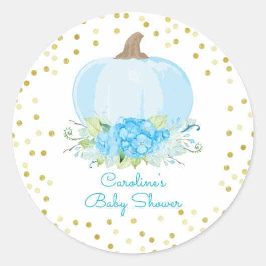 Boho Blue Pumpkin Baby Boy Shower Runder Aufkleber (Vorderseite)