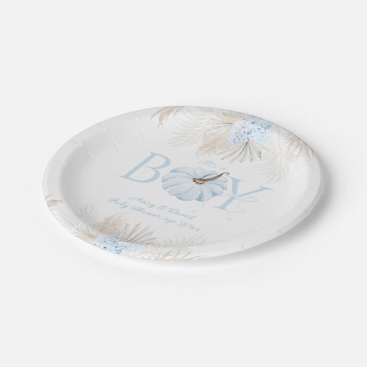 Boho Blue Pumpkin Es ist eine Baby-Dusche Pappteller (Schrägansicht)