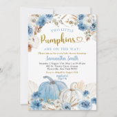 Boho Blue Pumpkin Twins Boy Baby Shower Einladung (Vorderseite)