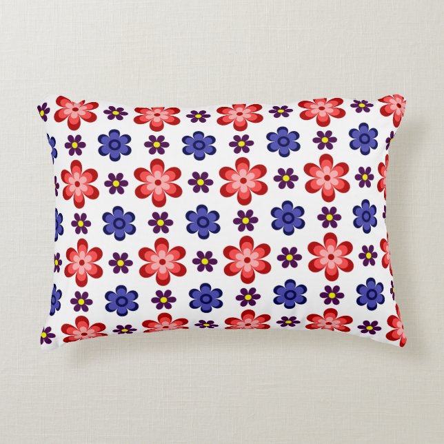 Boho Blue Purple Red Flowers Accent Pillow Dekokissen (Vorderseite)