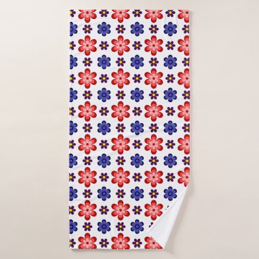 Boho Blue Purple Red Flowers Bath Towel Badehandtuch (Badehandtuch)