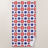 Boho Blue Purple Red Flowers Beach Towel Strandtuch (Vorderseite)
