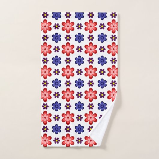 Boho Blue Purple Red Flowers Hand Towel Handtuch (Handtuch)