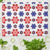 Boho Blue Purple Red Flowers Kitchen Towel Geschirrtuch (Gefaltet)