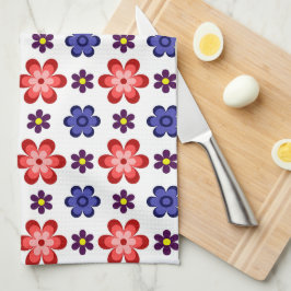Boho Blue Purple Red Flowers Kitchen Towel Geschirrtuch