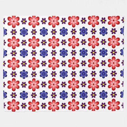 Boho Blue Purple Red Flowers Large Fleece Blanket (Vorderseite (Horizontal))