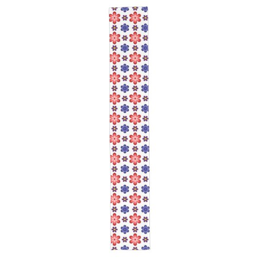 Boho Blue Purple Red Flowers Large Table Runner Großer Tischläufer (Vorderseite)