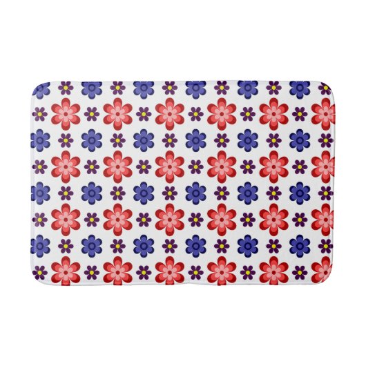 Boho Blue Purple Red Flowers Medium Bath Mat Badematte (Vorderseite)