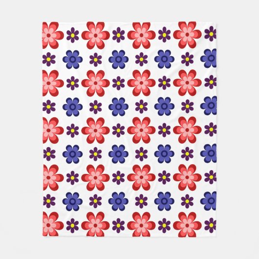 Boho Blue Purple Red Flowers Medium Fleece Blanket (Vorderseite)