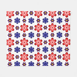 Boho Blue Purple Red Flowers Medium Fleece Blanket